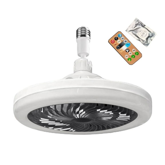 Tkrady Enclosed Ceiling Fan with Light and Remote, 10 Inch Screw in Fan Light Mini Bladeless Ceiling Fans, 3 Fan Speeds Dimmable 3 Light Colors for Garage Tool Room Hallway, No Wiring Required A