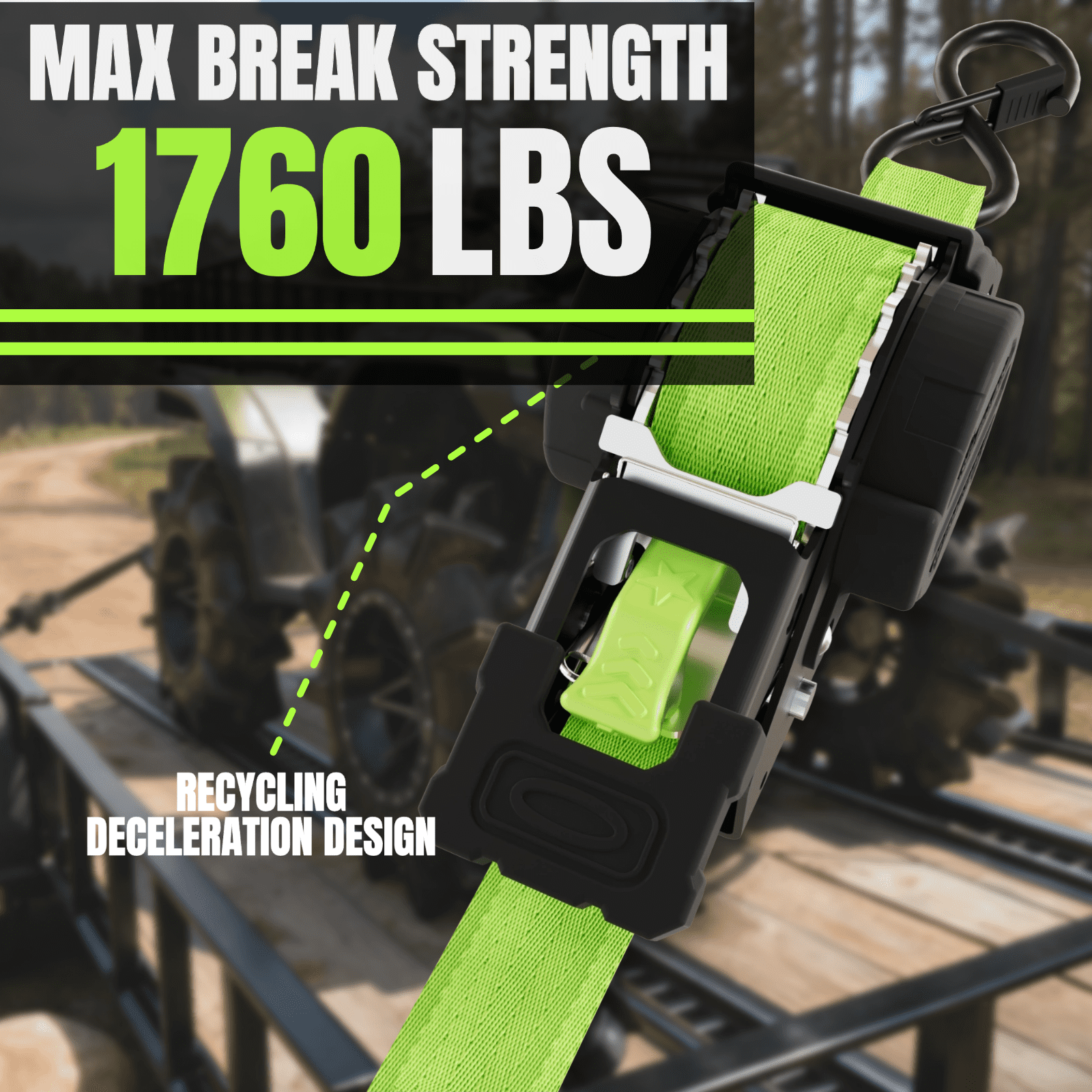 Retractable ratchet strap 2 pack Green
