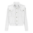 thumbnail image 4 of WTOBBY Women's Stretch Denim Jacket with Button Front, Long Sleeve Jean Trucker Coat with Pockets, Casual Workwear Style for Daily Use, Durable and Comfortable Fit,White S, 4 of 5