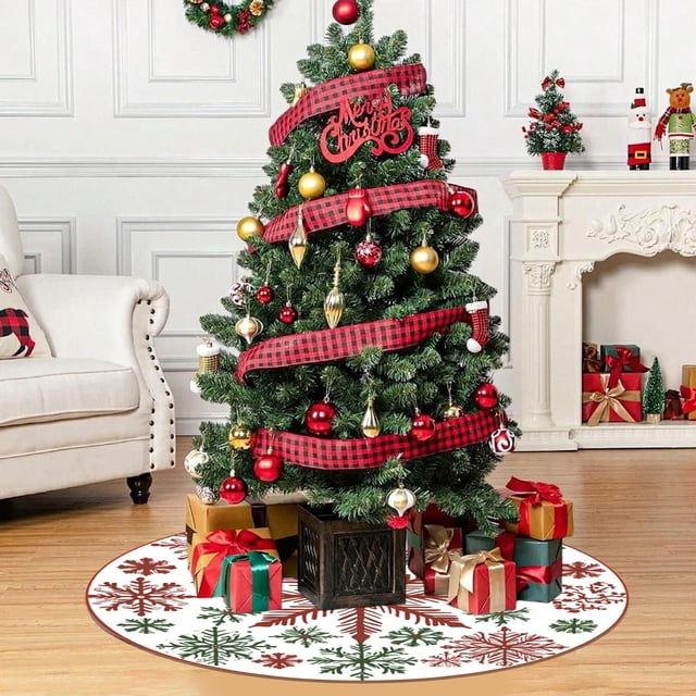 Washable Christmas Tree Skirt Short Pile Polyester Tree Rug for Small To Medium Trees | High-Definition Printed Holiday Floor Mat | Soft Cozy Home Decor for Under Christmas Tree | Festive Base Cover
