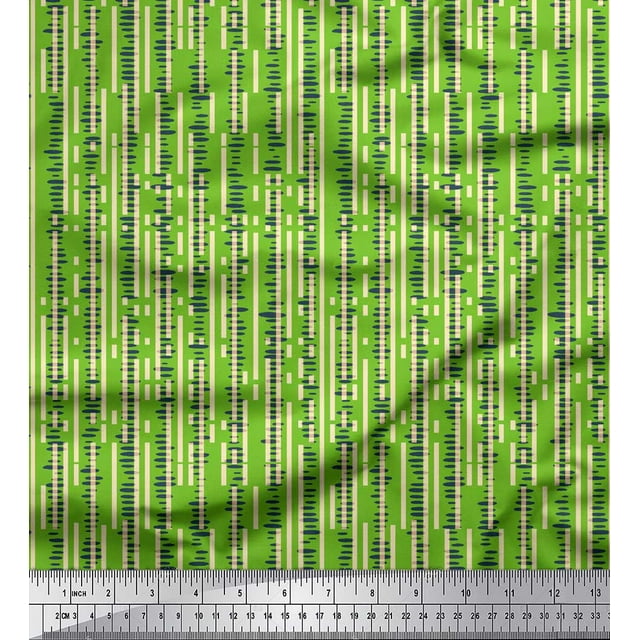 Soimoi Green polyester Crepe Fabric Brush Stroke & Lines Abstract Print Sewing Fabric Yard 42 Inch Wide