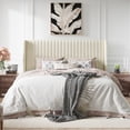 thumbnail image 2 of Amolife King Size Lift Up Hydraulic Storage Bed Frame, Platform Bed with Upholstered Wingback Headboard with Vertical Channel Tufting, Cream, 2 of 9