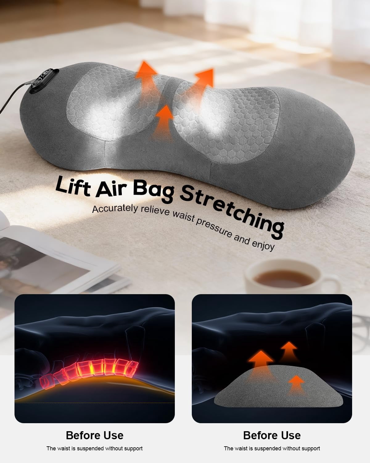 ZYSMBD 3-in-1 Back Massager with Vibration Heat and Electric Traction for Sciatica Neck and Shoulder Pain Relief Lumbar Support Pillow