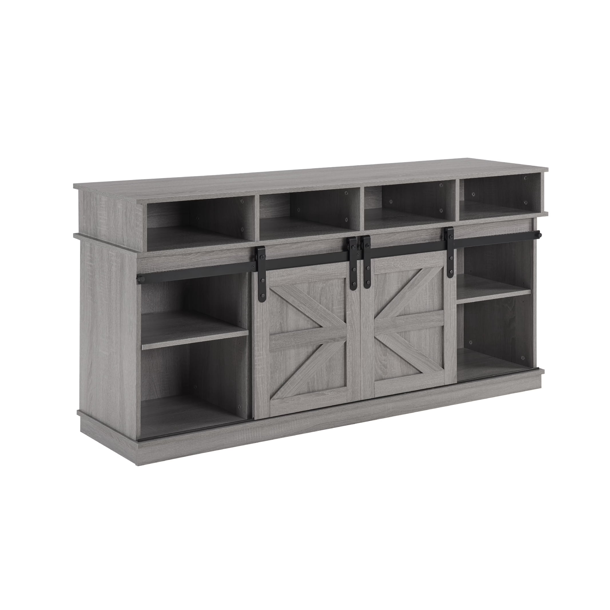 MAYEERTY Modern Farmhouse TV Stand with 23" Fireplace, For TVs Up to 65", Grey