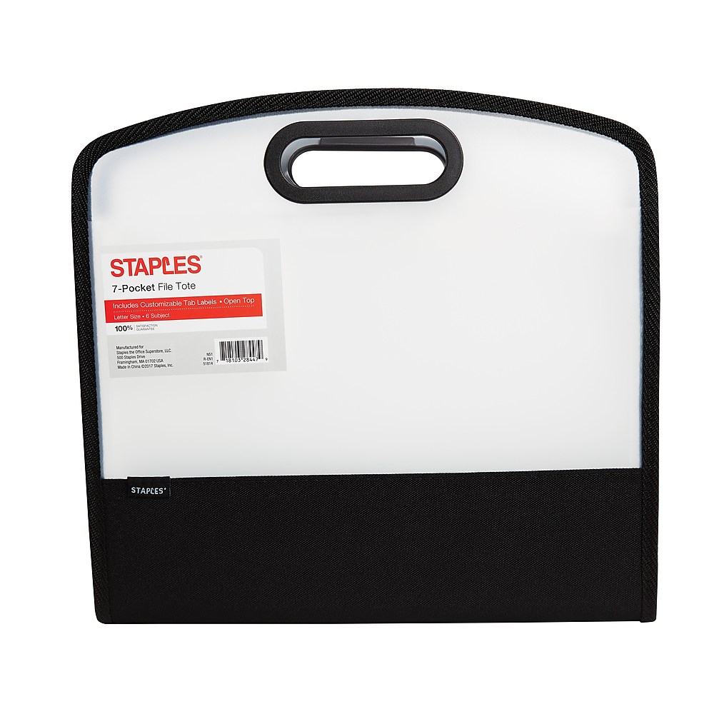 Staples Plastic 7Pocket File Tote Letter Black (51814) TR51814US