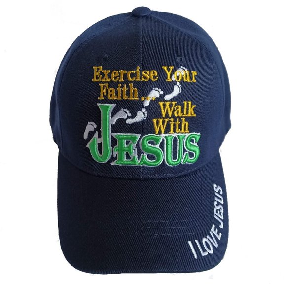 Exercise Your Faith Walk With Jesus Christian Baseball Hat Cap (Blue)
