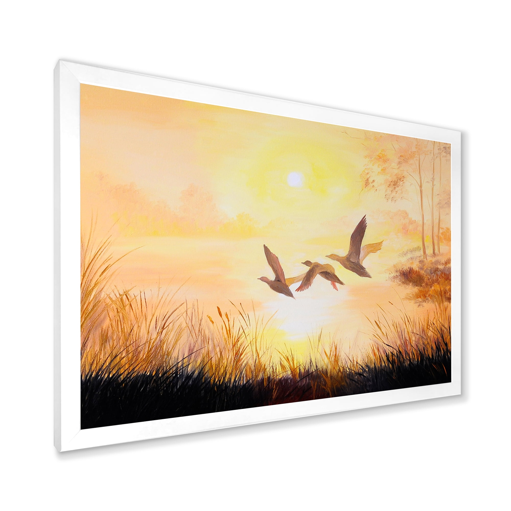 Designart 'Three Cranes Flying Through Warm Sunset' Traditional Framed Art Print