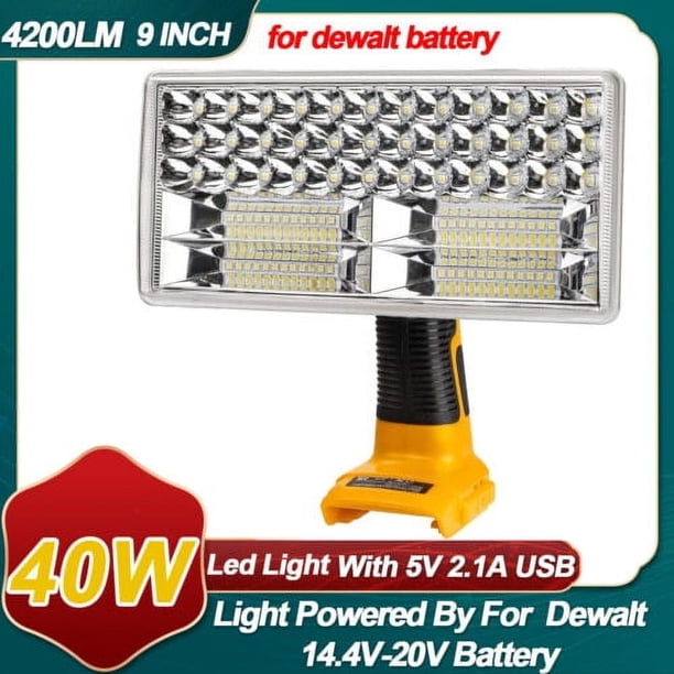 Luz de Trabajo LED de 40W 4200LM para Dewalt Batería de 20v, Linternas de Mano Reflector Reflectores para Hombre para Reparación de Autos, Acampar, Emergencia