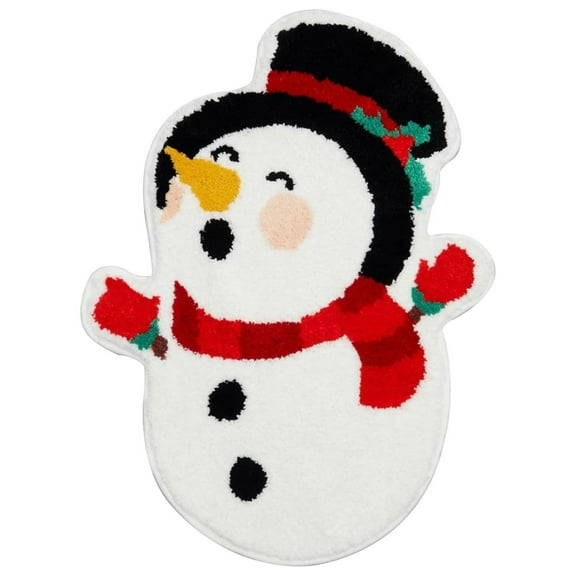 TOPRenddon Christmas Bathroom Mat,Cute Snowman Bathroom Rug Rubber Backing Non-Slip Washable, Bath Rug Soft and Absorbent Suitable for Bathtub Shower Kitchen Christmas Decor