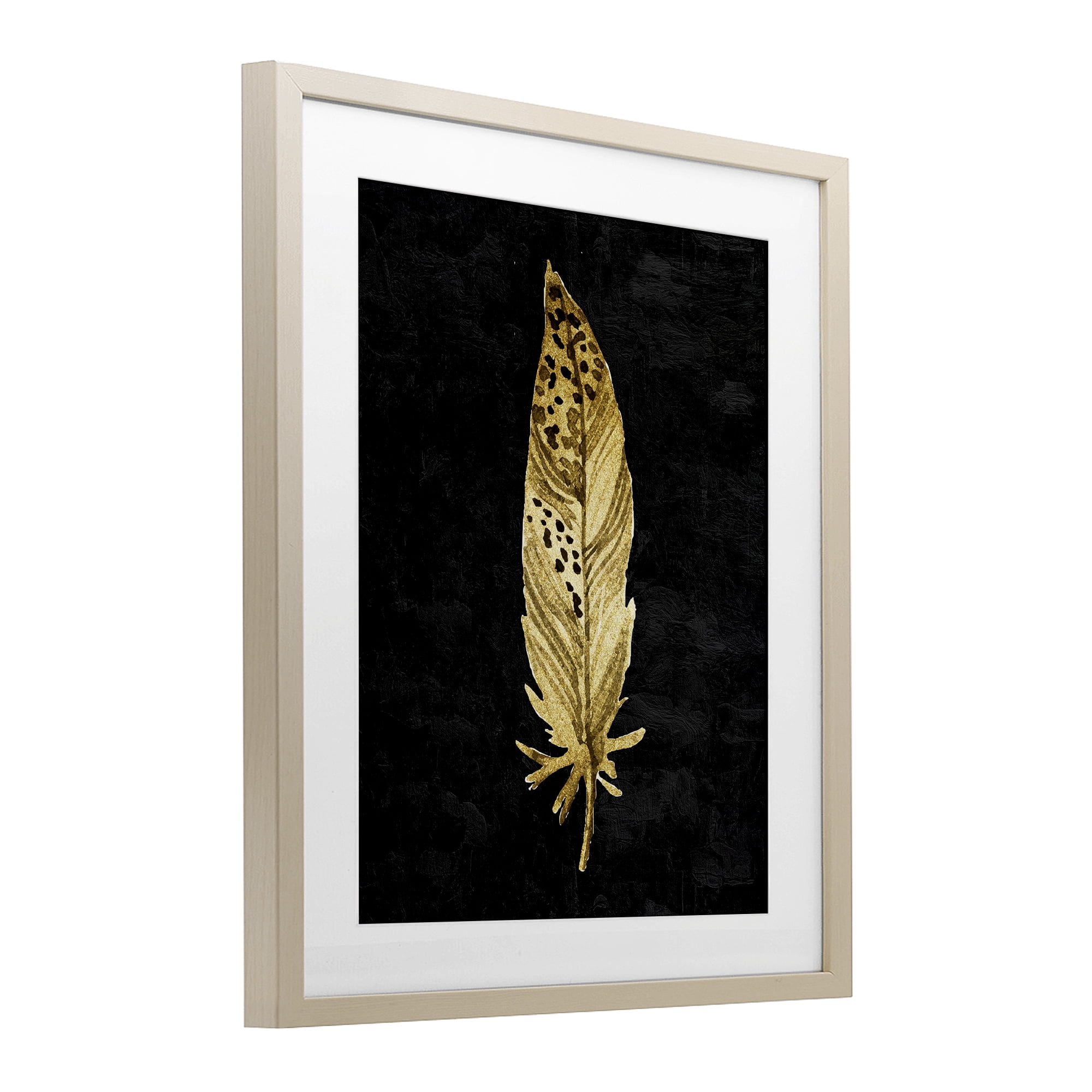 Speckled Feather on Black Birch Framed Print Under Glass, design by Kim Allen