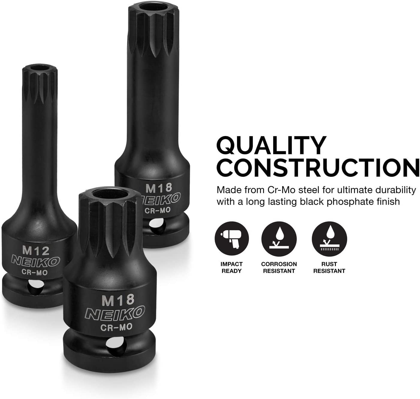 NEIKO 10283B XZN Triple Square Spline Socket Set | 8pc Heavy Duty Impact Cr-Mo Steel | Tamper Proof (M12 - M18)