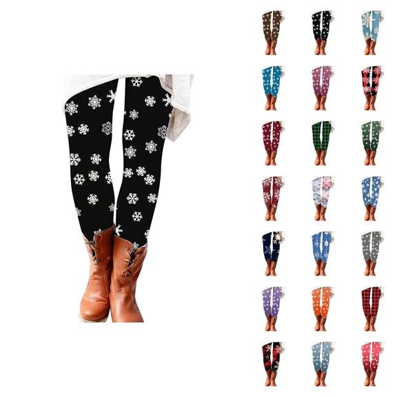Christmas Leggings for Women Elastic High Waist Festive Snowflake Print Holiday Tights Pants Workout Yoga Pants