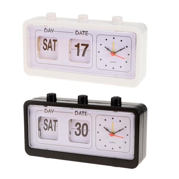 Reloj despertador con calendario de retro - Visualización de día y fecha - y negro