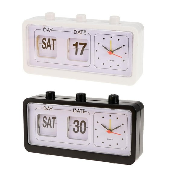 Reloj Despertador Abatible Con Calendario Retro Vintage Y Tres Botones Negros Y Blancos