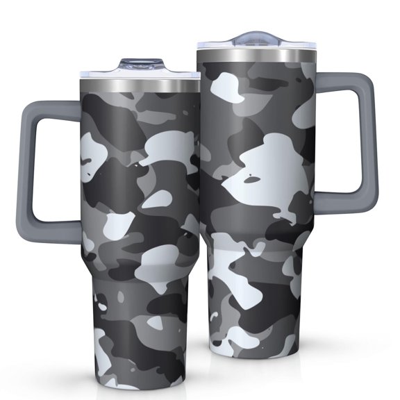 Camouflage 40oz Tumbler– Stainless Steel Insulated Tumbler with Handle and Straw, Large Capacity Travel Cup for Hot & Cold Drinks