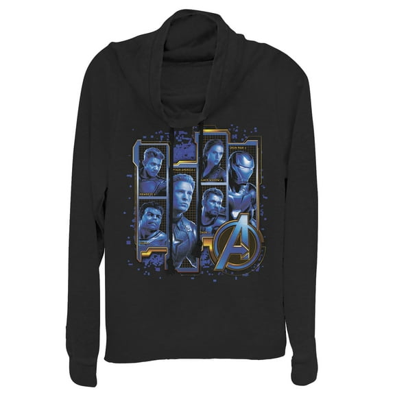 Junior's Marvel Avengers: Endgame Hero Tech Frames  Cowl Neck Sweatshirt Black Large