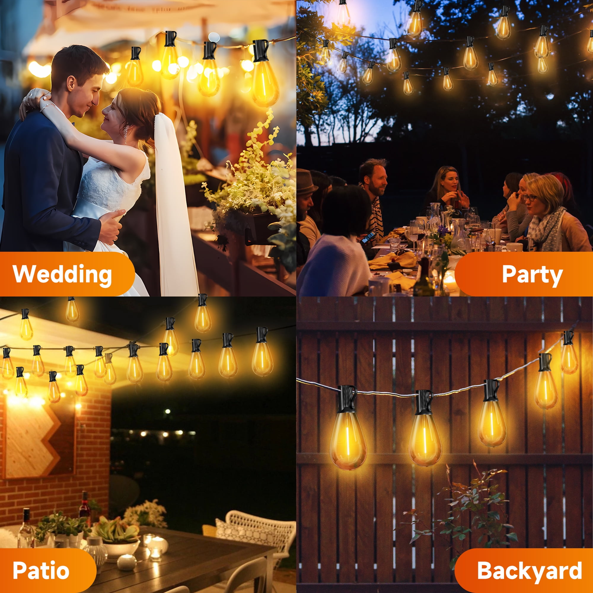DAYBETTER 100FT LED Outdoor String Lights, Patio Lights with 24+1 Shatterproof S14 Edison Bulbs, Outside Hanging Light Waterproof for Porch, Deck, Garden, Yard, Balcony, Dimmable 2700K