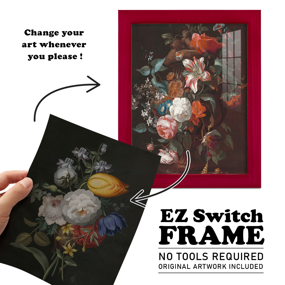 Dramatic Bouquet III -Framed Print w/glass-Cherry Red