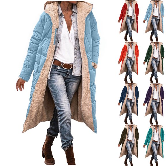 Women's Winter Reversible Long Coat Casual Loose Fashion Color Pocket Zippered Jacket Outerwear Thickened Warm Windproof Hooded Parka for Cold Weather | CSEONE,Army Green L