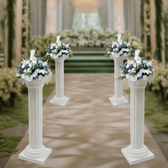 White Wedding Landscaping Roman Pillar, Event Decorative Column For Decorating Gardens, Patios, Lawns 4PCS Plastic Wedding Roman Column