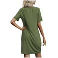 thumbnail image 4 of ZZwxWA Womens Summer Casual V Neck T-Shirt Dress Trendy Twist Hem Short Sleeve Loose Loungewear Nightgowns Solid Color, 4 of 4