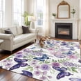 thumbnail image 2 of Large Area Rugs for Living Room Bedroom, Pink Flowers 6'x9' Rug Washable Carpet Runner Indoor Outdoor, Spring Floral Purple Butterflies Watercolor Non Slip Floor Mats Rug for Kitchen, Playroom, 2 of 8
