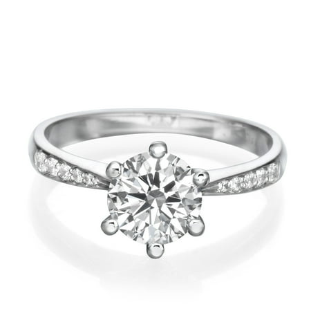 Si1 Marquise Shape Diamond Solitaire 1 1/3 CT Solitaire Diamond Engagement Ring Round Cut Main Stone with Accents H/SI1 (Clarity Enhanced) 14K White Gold ()