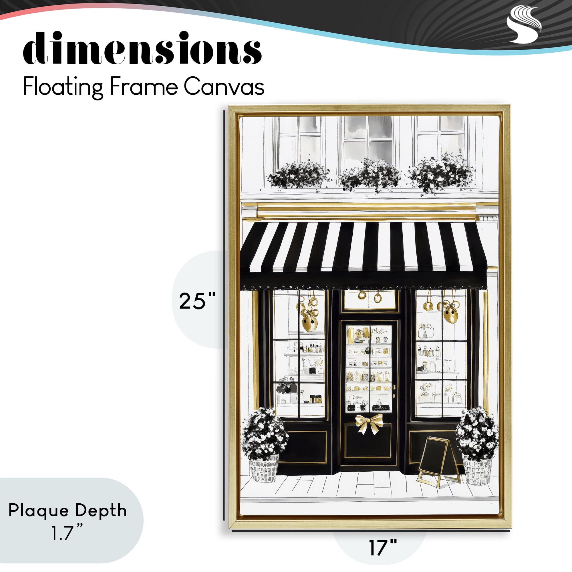 Stupell Industries Paris Storefront Window Display Gold Framed Floater Canvas Wall Art, design by Petal Prints Design