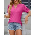 thumbnail image 5 of TEMOFON Women Tops Fashion Puff Short Sleeve Blouses Casual Summer V Neck Trendy Pink Cute Tee Shirts Size 2XL, 5 of 6