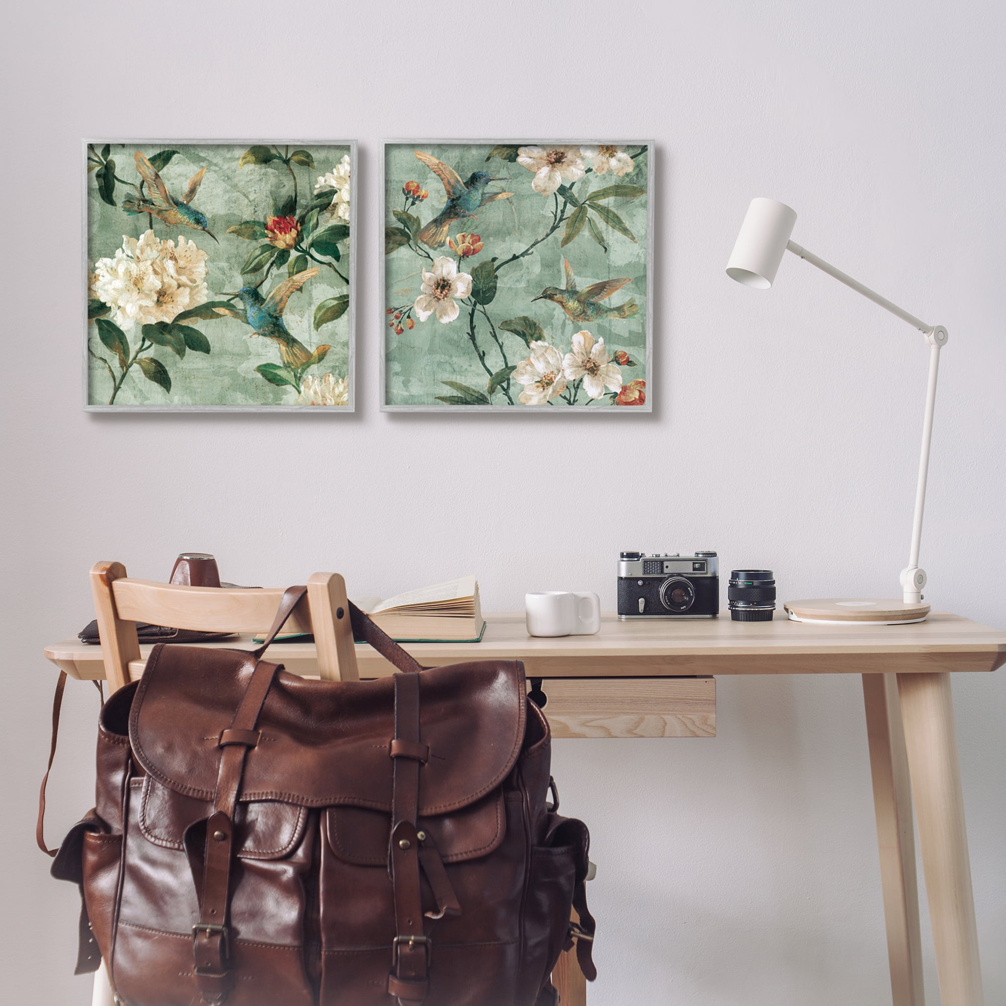 Stupell Industries Hummingbirds & Florals Botanical & Floral Painting Gray Framed Art Print Wall Art, 17 x 17