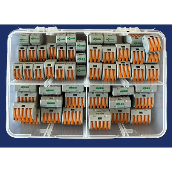 WAGO 222 Series Lever Nut 70pc Wire Splicing Connector Kit with Case. WAGO Lever Nuts 222-412, 222-413, and 222-415 are Included.