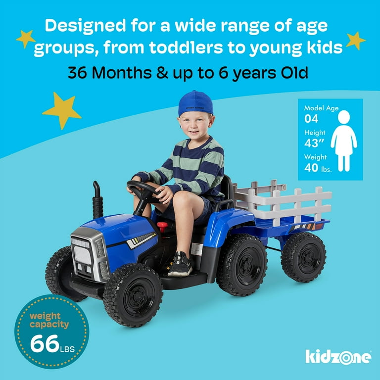 Kidzone 12V7AH Kids Electric Tractor w/ Trailer, Dual Motors, 3-Gear-Shift, 7-LED, Bluetooth, Green - Walmart.com Kidzone 12V7AH Kids Electric Tractor w/ Trailer, Dual Motors, 3-Gear-Shift, 7-LED, Bluetooth, Green - Walmart.com