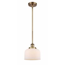 916-1S-BB-G71-Innovations Lighting-Bell - 1 Light Stem Hung Mini Pendant In Industrial Style-10 Inches Tall and 8 Inches Wide-Brushed Brass