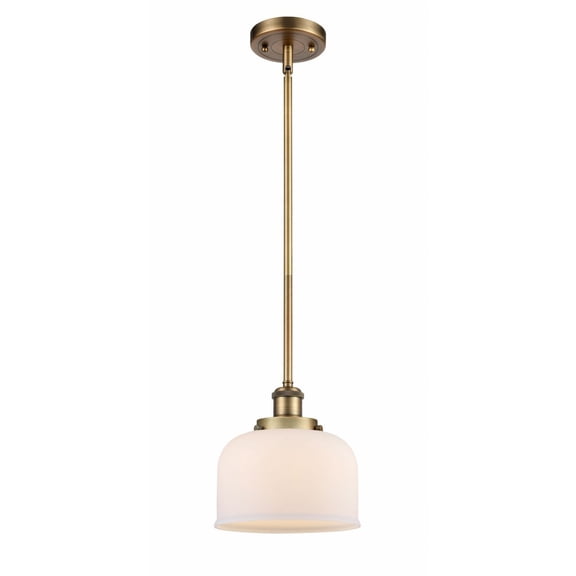 916-1S-BB-G71-Innovations Lighting-Bell - 1 Light Stem Hung Mini Pendant In Industrial Style-10 Inches Tall and 8 Inches Wide-Brushed Brass