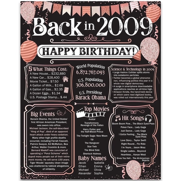 17th Birthday Party Decorations for 17th Birthday (Seventeen) - Remembering The Year 2009 - Party Supplies - Gifts for Men and Women Turning 17 - Back In 2009 Birthday Card 11x14 Unframed Print