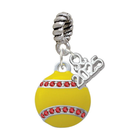 Delight Jewelry Silver-tone Optic Yellow Softball with Red Crystal Stitching - Silver-tone Rope Charm Bead Dangle with Mini 2025