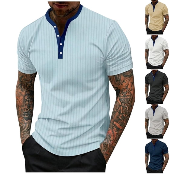 Antinious Men Solid Ice Silk Ribbed Button Business Work Short Sleeve V-Neck T-Shirts Summer Tops