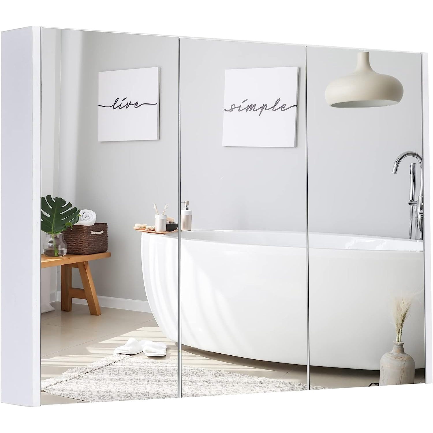 HElectQRIN Large Mirrored Medicine Cabinet, Bathroom Wall Mounted ...