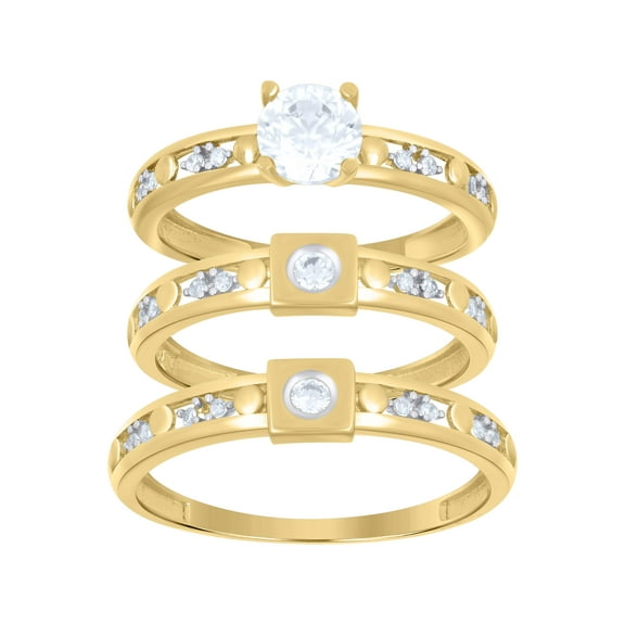 10kt Real Two-Tone Gold Womens Cubic-Zirconia Trio Ring Set