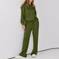 thumbnail image 4 of ibuvkizy Two Piece Sets for Women!Women Solid Color Fashionable and Casual Comfortable Long Sleeved Hoodie with Hat+wide Leg Straight Leg Pants Long Sleeved Hooded Set Army Green,XL, 4 of 8