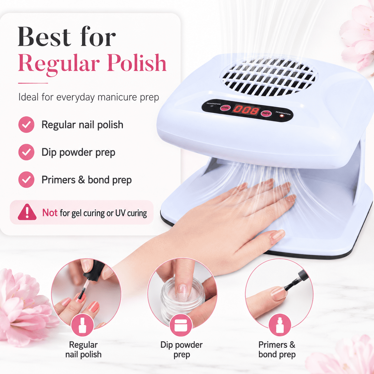 Nail Dryer Fan,300W Timing Air Nail Gel Fast Drying Curing Nail Fan Dryer for Regular Polish, Hot & Cold Wind Nail Blower Dryer for Manicure Salon and Daily Home Use