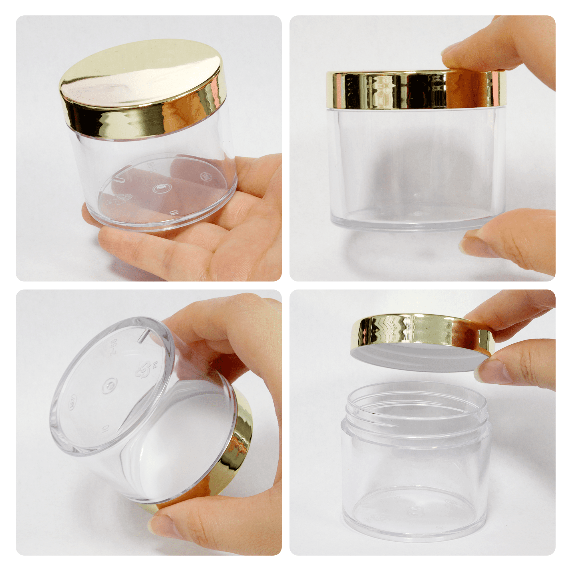 2oz/60g/60ml High Quality Acrylic Leak Proof Clear Container Jars with Gold Lids 36pcs