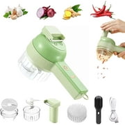 4 in 1 Handheld Electric Vegetable Cutter Set Portable Mini Wireless Food Processor with Brush - Green