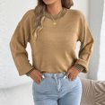 thumbnail image 6 of Qiopertar Women's Sweater Knitted Round Neck Long Sleeve Casual Loose Tops Fall Winter Basic Pullover Khaki S, 6 of 7