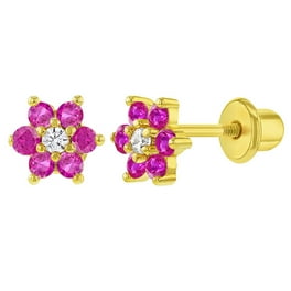 Boucles D'oreilles Fleur Or 14 Carats Pour Enfant – CZ Transparent – Vis De Sécurité