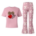 thumbnail image 5 of Gaexia Toddler Girl Lounge Set,Valentine's Day Girls Outfit Cute Bow Heart Print Short Sleeve Top With Flare Leg Pants Toddler Two Piece Matching Fashion Clothes,7-8 Years, 5 of 6