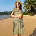thumbnail image 4 of Easygdp Vintage World Map para Vestido Transpirable de Mujer, Vestido Suelto de Manga Corta con Pliegues y Bolsillos para el Verano, 4 of 6