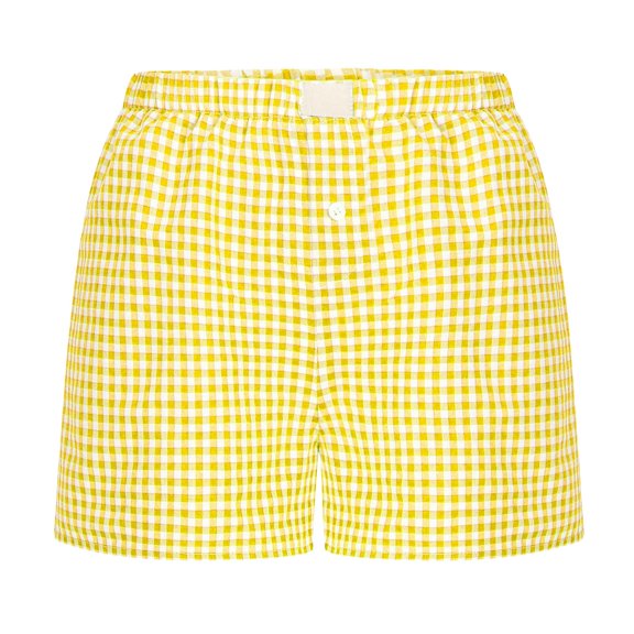 VNKIDY Womens Elastic Waist Gingham Checkered Sleep Shorts Loose Fit Casual Boxer Style Shorts With Button Detail For Loungewear M