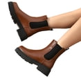 thumbnail image 5 of Dweltoz Women's Chelsea Heeled Ankle Boots Booties Dressy Slip On Lug Sole Short Ankle Booties Pull On Flat Street Style Shoes with Elastic Side,Brown 6.5, 5 of 7
