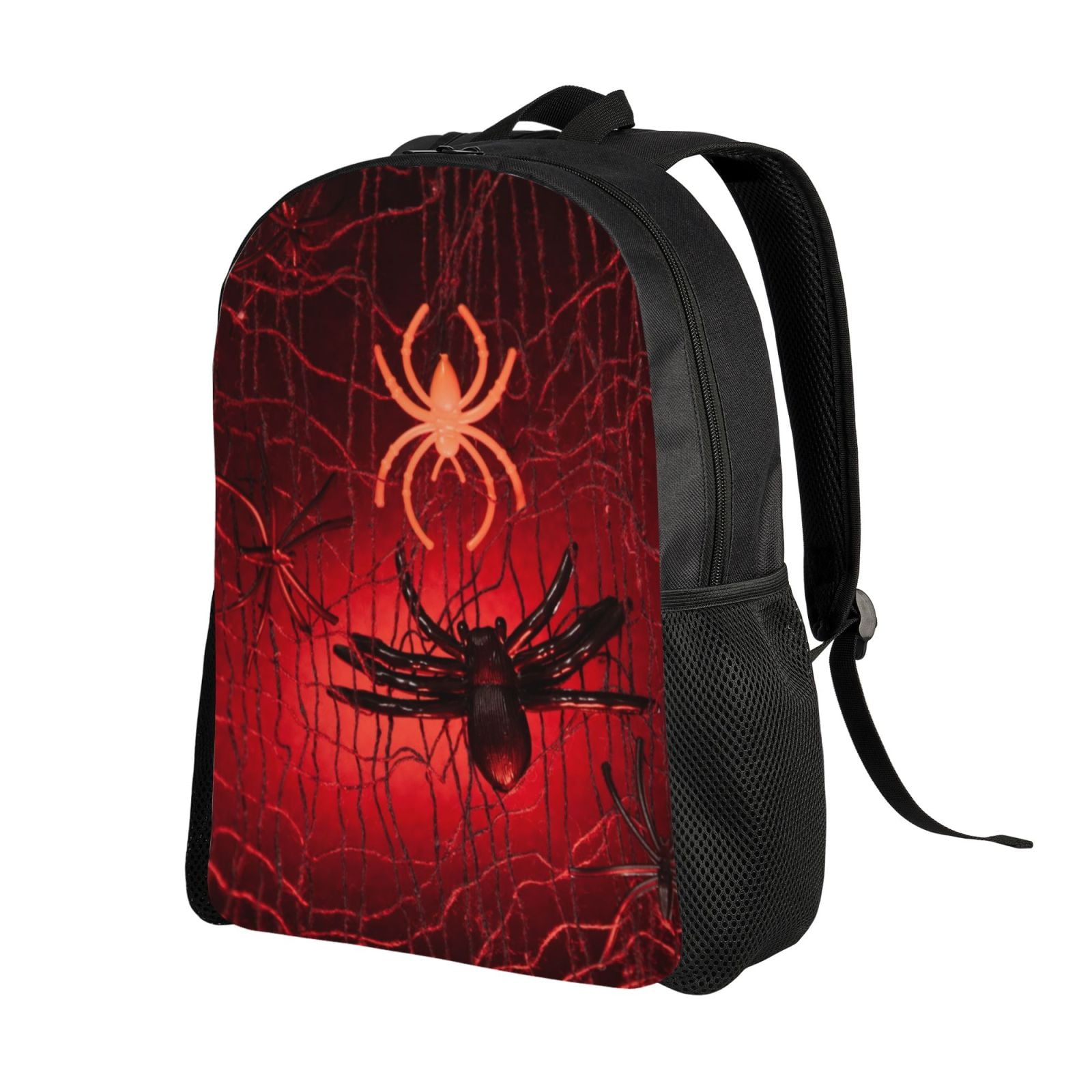 Xecao Black Spider Web With Spiders Print School Backpack with Laptop Compartment Small Travel Laptop Backpack for Women Men Waterproof College Backpack Simple School Bag